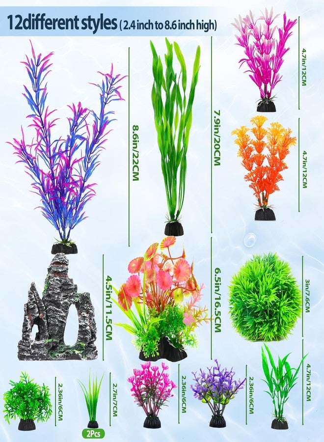 CousDUoBe 13Pcs Aquarium Plants Cave Rock Decor Set& Fish Tank Artificial PlasticPlants,Fish Tank Accessories Small Large Aquarium Decorations Kit - Image 2